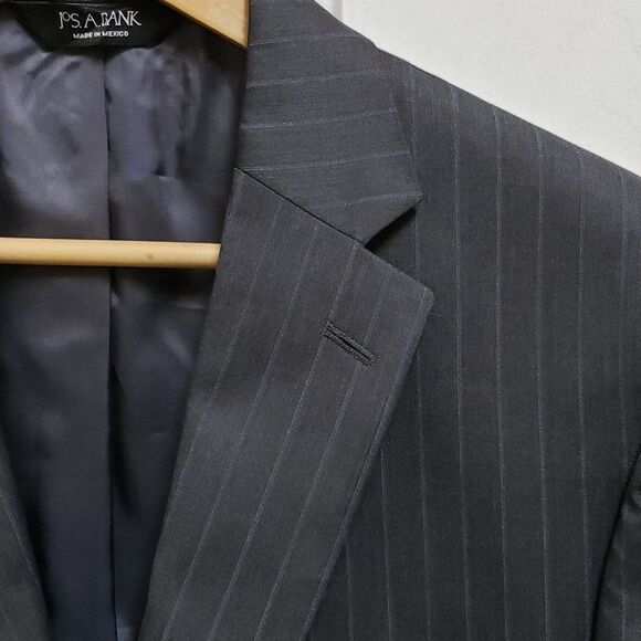 Jos. A. Bank 44L Gray Blue Stripe Wool Silk Blend 2 Button Vented Classic Career - Picture 4 of 15
